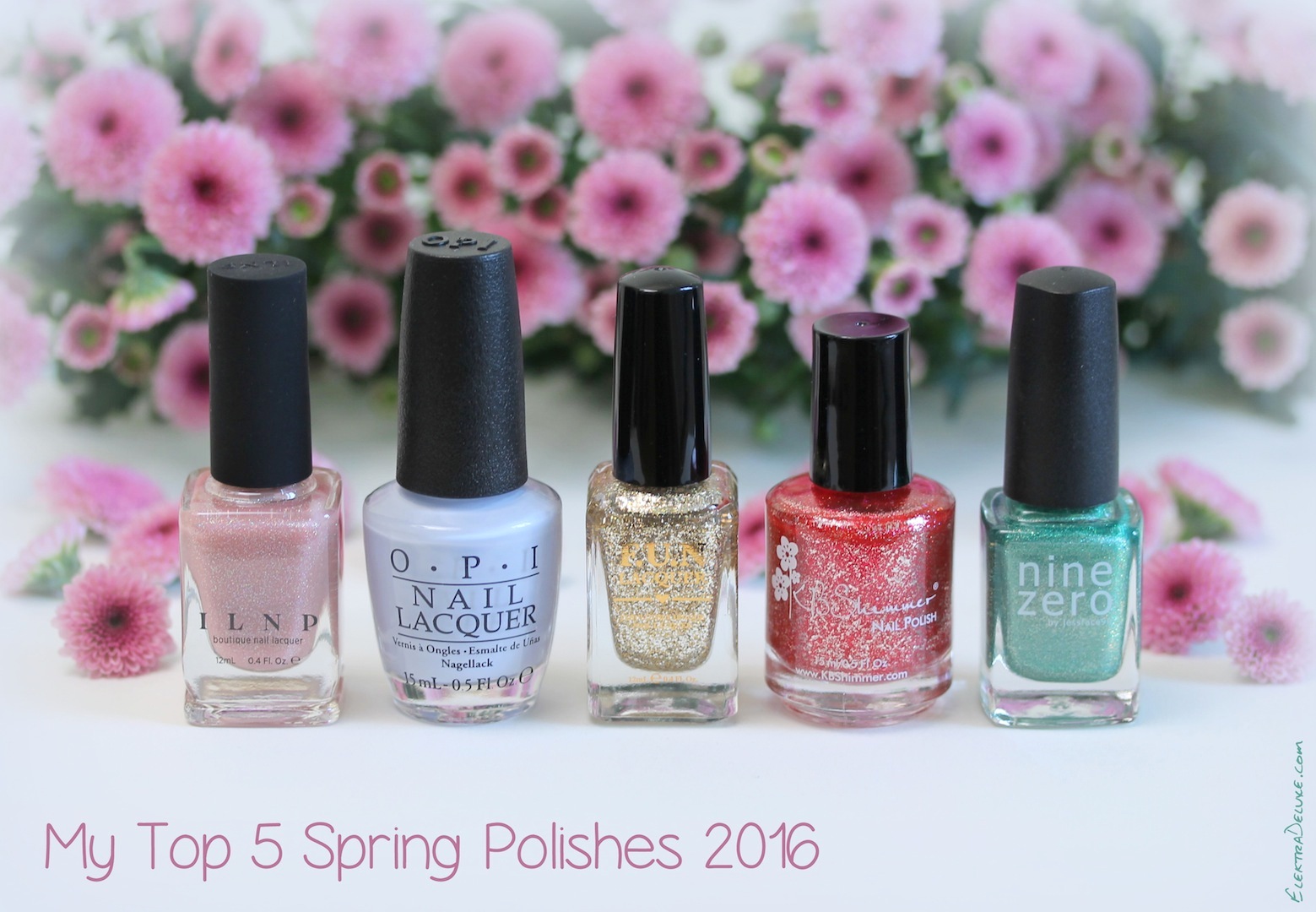 My Top Five Spring Polishes 2016: ILNP Sweet Pea, OPI I Am What I Amethyst, FUN Lacquer King, KBShimmer Ruby, Nine Zero Lacquer March 2016
